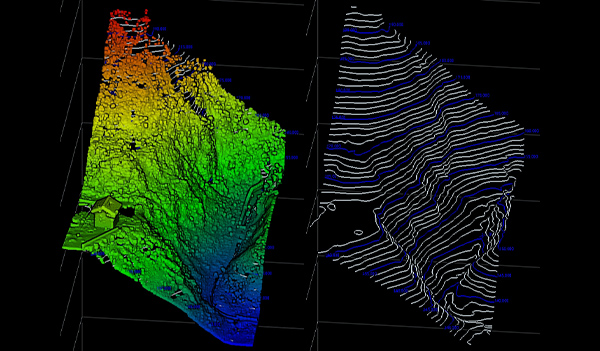 急傾斜地の3D測量による断面図・平面図作成
